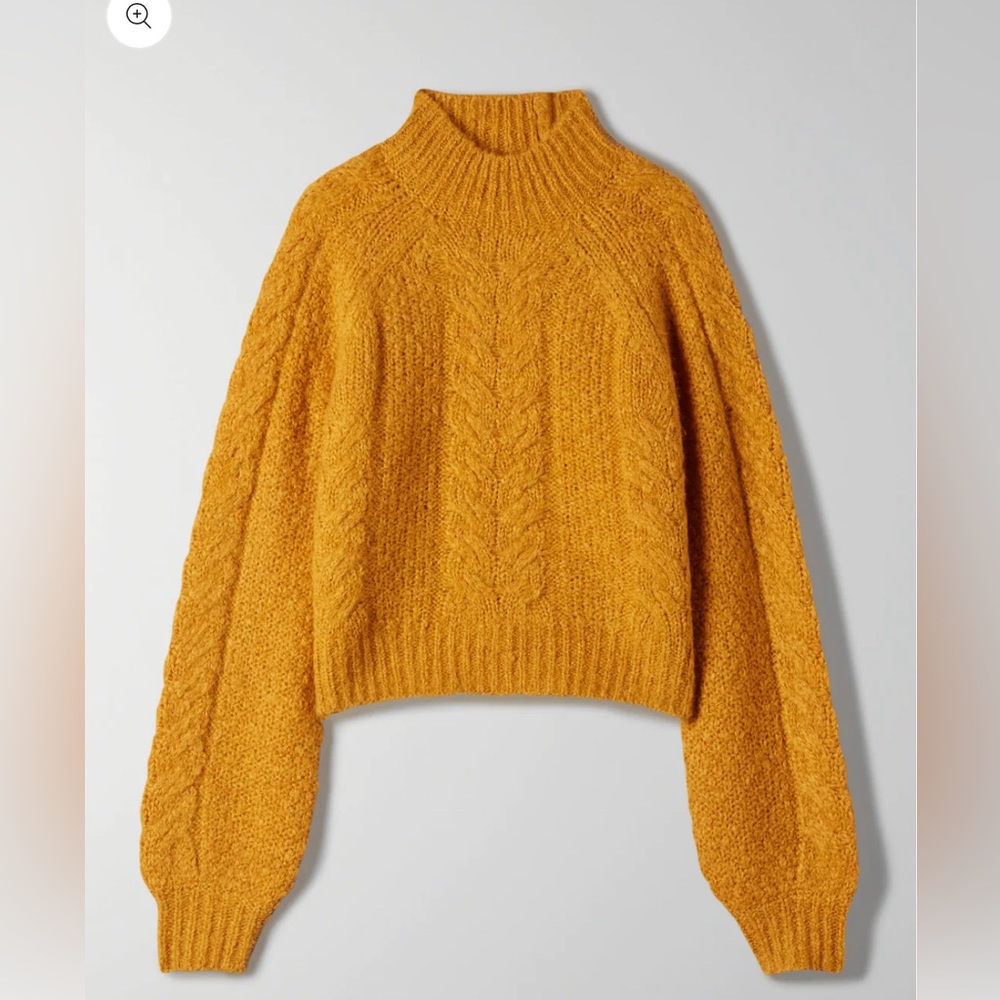 Aritzia Sunday Best Melly Sweater mustard yellow xs cropped mock neck